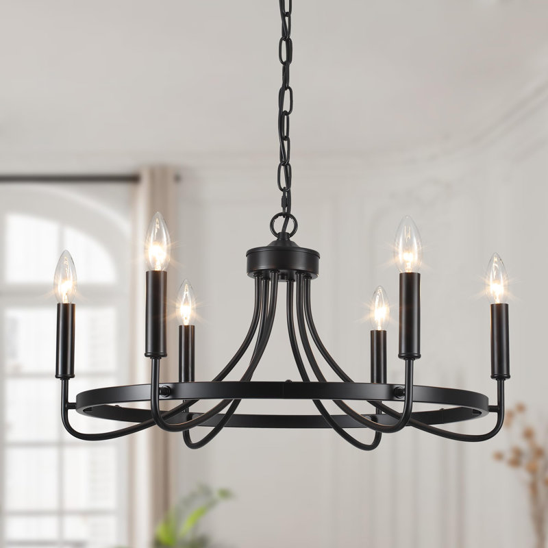 Wagon Wheel Chandelier 6 Lights Farmhouse Round Pendant Light Fixture Rustic Vintage Wheel Chandeliers For Kitchen Island Living Room Entryway Foyer